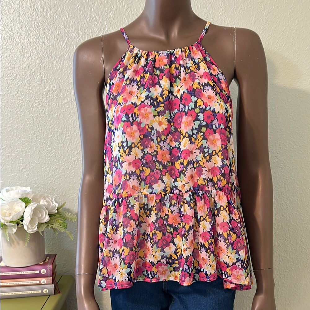 Veronica M Chiffon Halter Floral Sleeveless Top